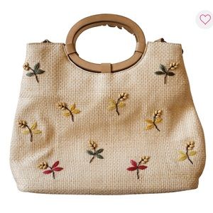 Fossil Retro 00’s Beaded Floral Straw Summer Handbag with Leather Handle